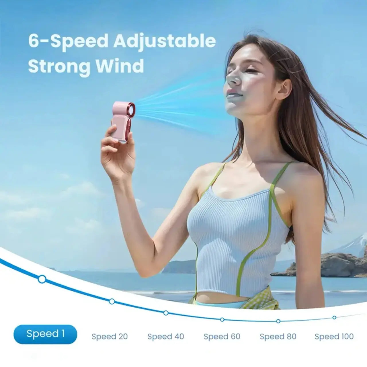 Mini Handheld Fan with LED Display – 6-Speed Turbo Pocket Fan for Women. USB Rechargeable, High-Speed Cooling for Travel & Makeup. Perfect Gift. Portable Refrigeration