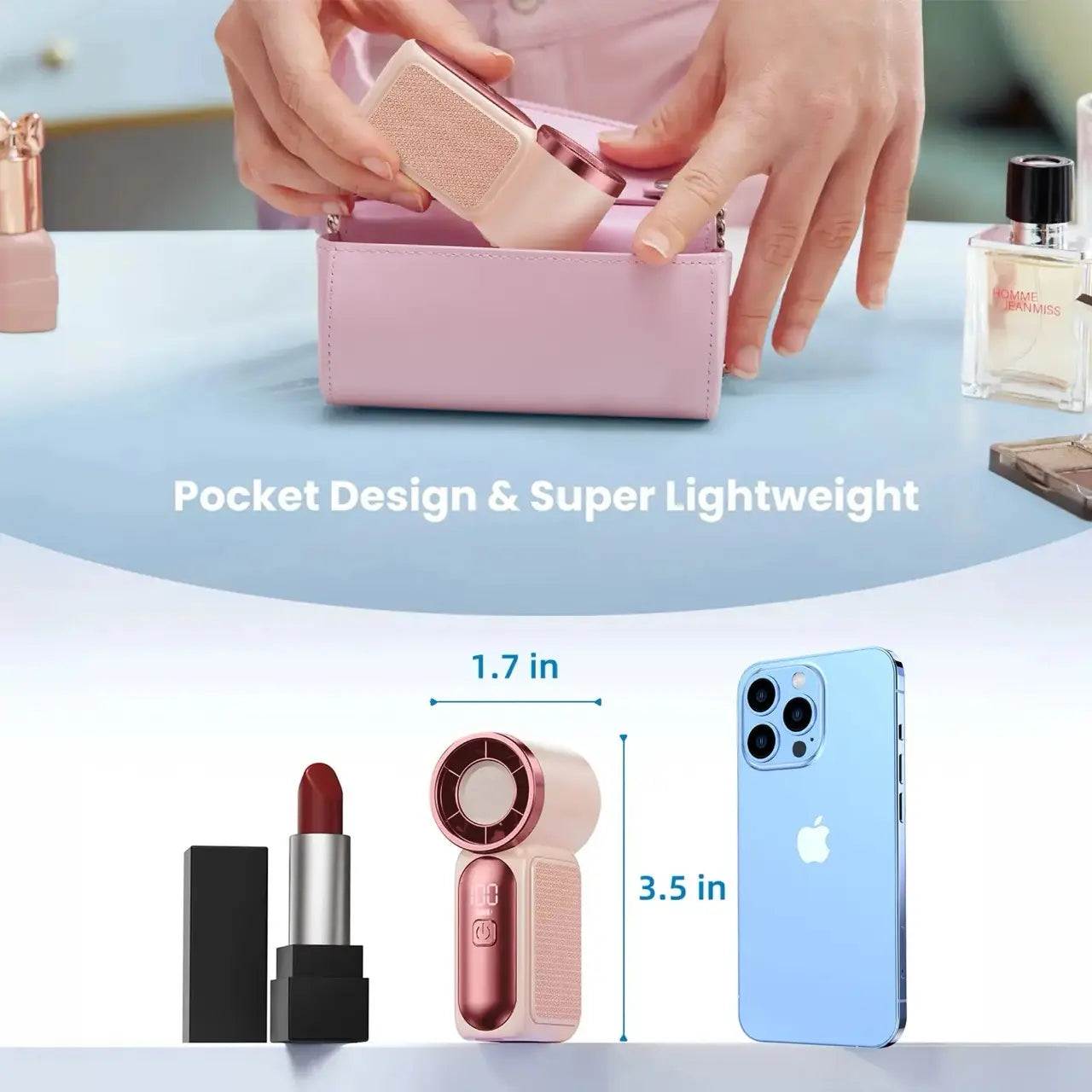 Mini Handheld Fan with LED Display – 6-Speed Turbo Pocket Fan for Women. USB Rechargeable, High-Speed Cooling for Travel & Makeup. Perfect Gift. Portable Refrigeration