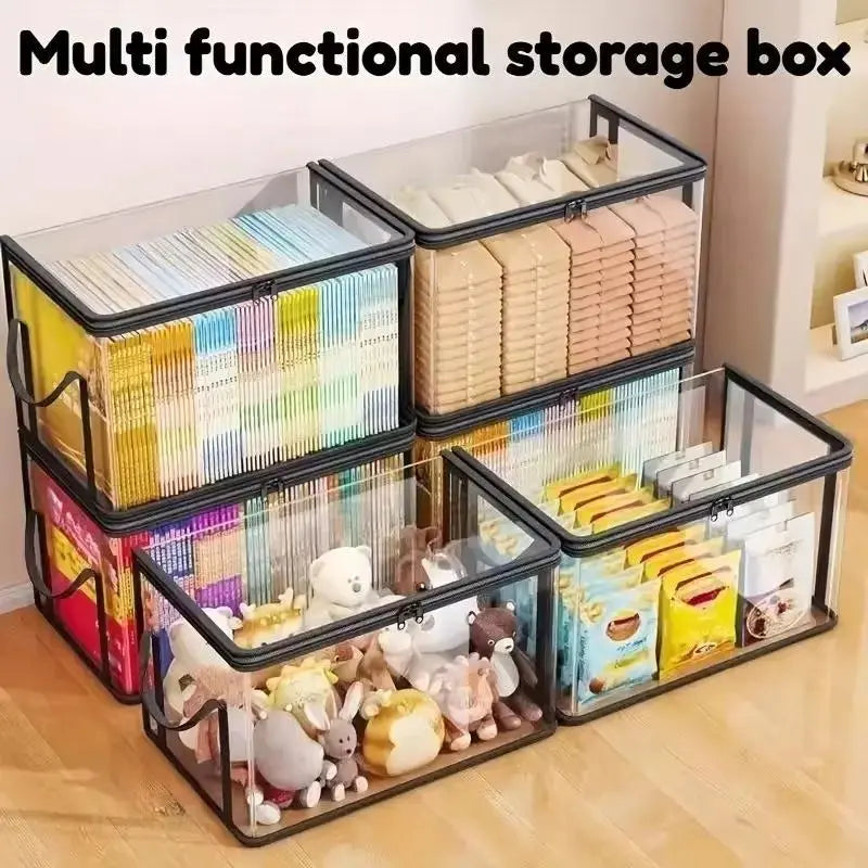 【 Free Shipping 】Large Clear Thick Plastic Storage Box with Hinged Lid, Heavy-Duty Durable High Capacity Organizer, Perfect for Home, Camping, Travel, Attic and Moving
