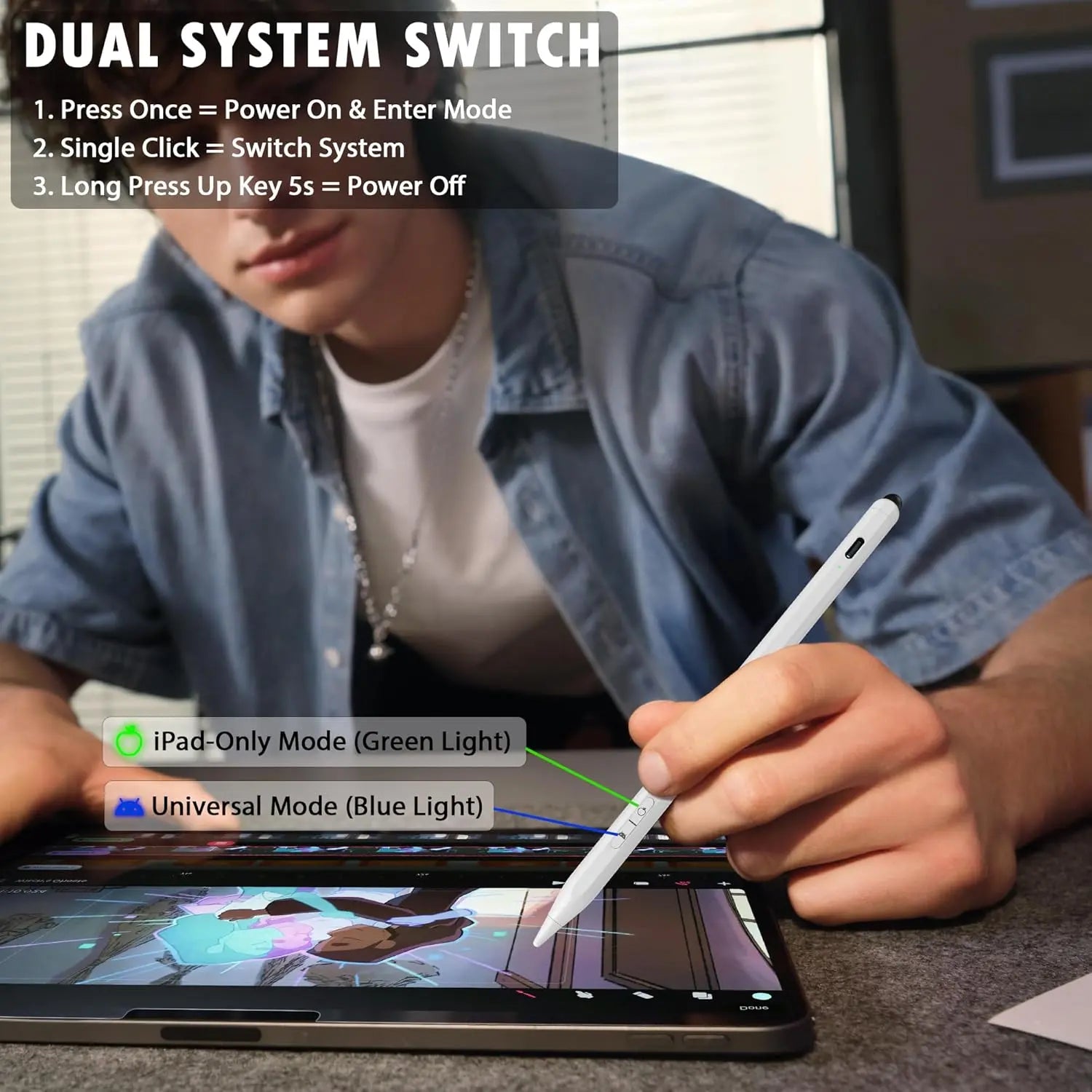 Penlike Dual-Tip Universal Stylus Pen for Ipad, Iphone, Android, 2 in 1 Fast Charge Active Stylus Pen for Touchscreen, Fine Tip, High Sensitivity, Magnetic Stylist Pencil for Samsung, Other Android Phones, Tablets