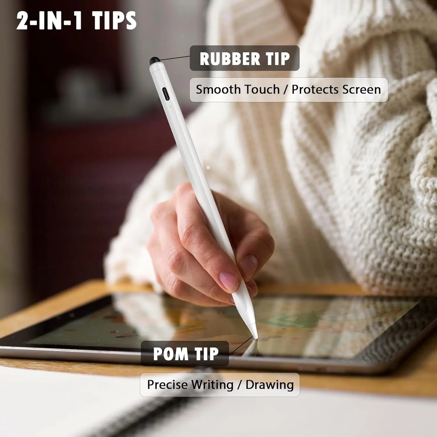 Penlike Dual-Tip Universal Stylus Pen for Ipad, Iphone, Android, 2 in 1 Fast Charge Active Stylus Pen for Touchscreen, Fine Tip, High Sensitivity, Magnetic Stylist Pencil for Samsung, Other Android Phones, Tablets